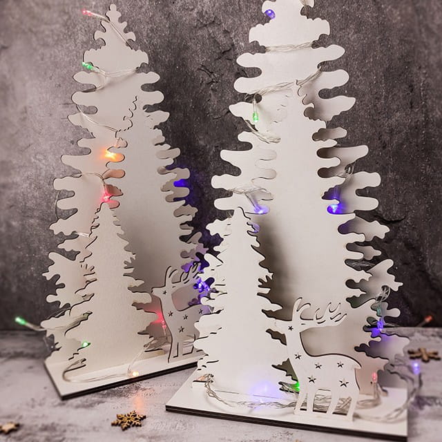 Laser Cut Wooden Christmas Tree Lighting Decoration