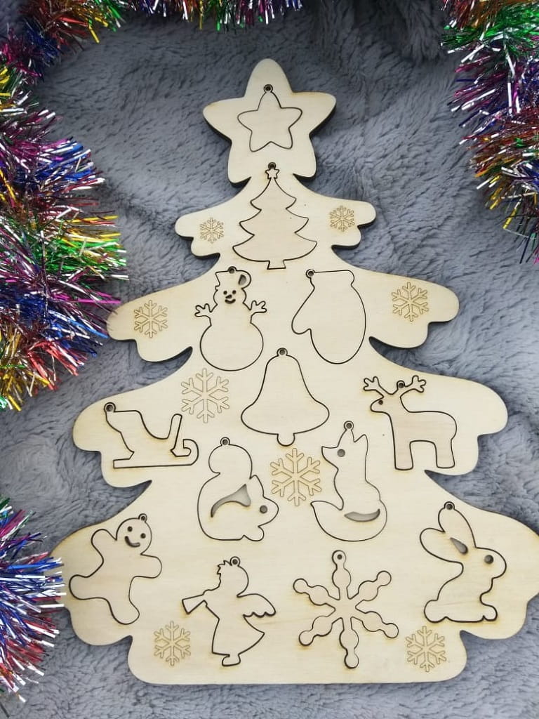 Laser Cut Wooden Christmas Tree Puzzle