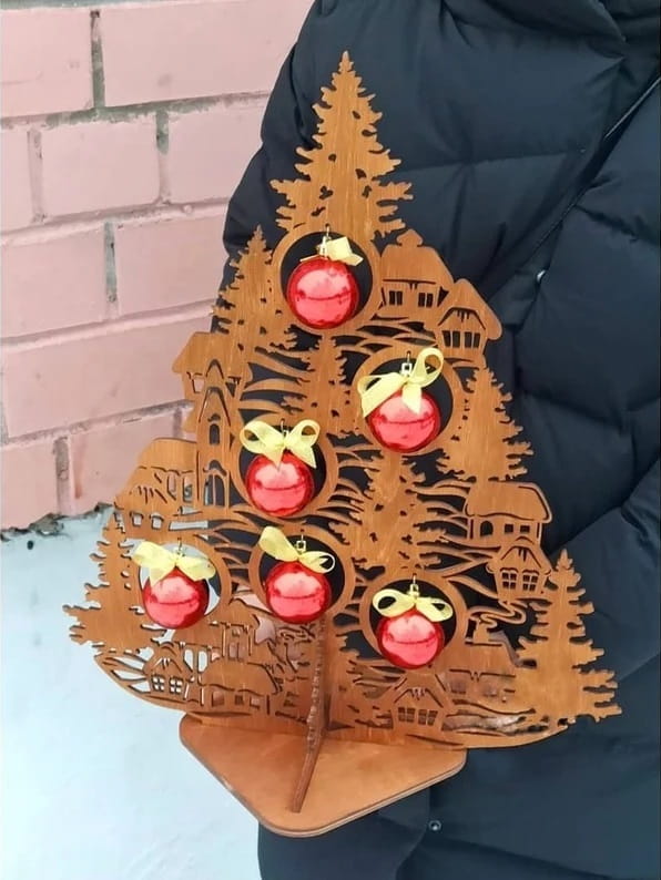 Laser Cut Wooden Christmas Tree with Baubles