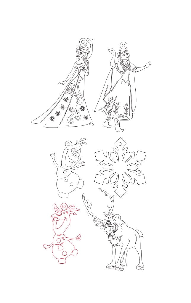 Laser Cut Wooden Frozen Ornaments