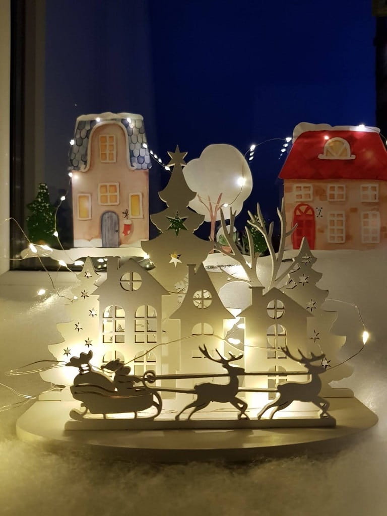 Laser Cut Wooden Light Up Christmas Village Scene Decoration