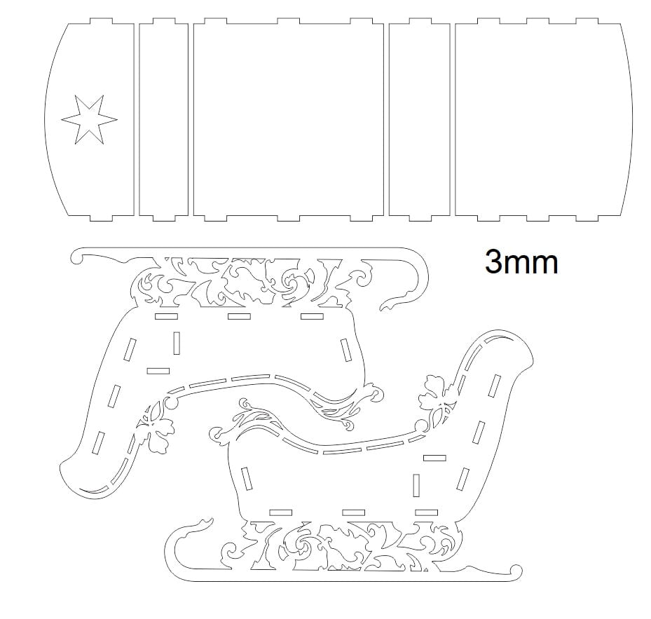 Laser Cut Christmas Santa Sleigh Festive Christmas Decorations