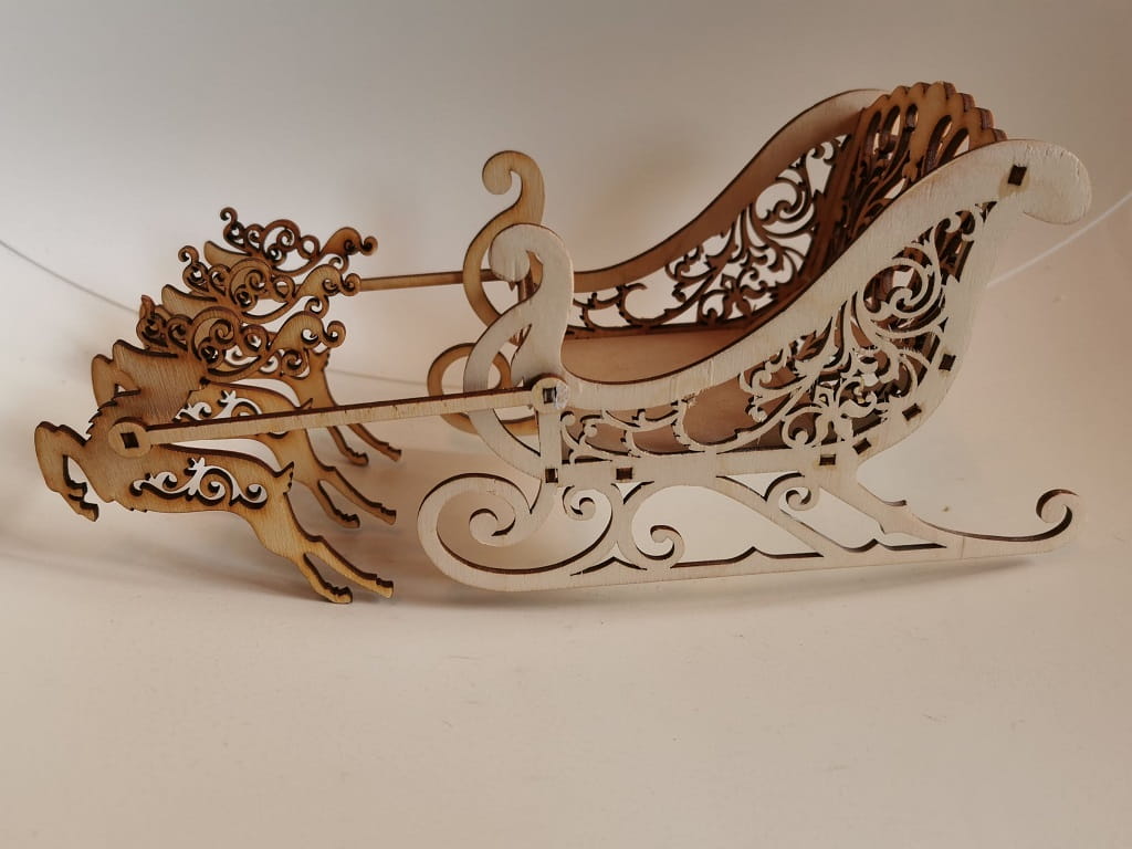 Laser Cut Decorative Christmas Sleigh with Reindeers