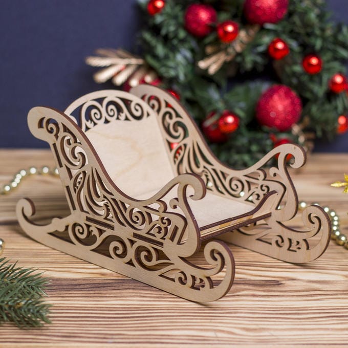 Laser Cut Festive Christmas Sleigh Candy Dish