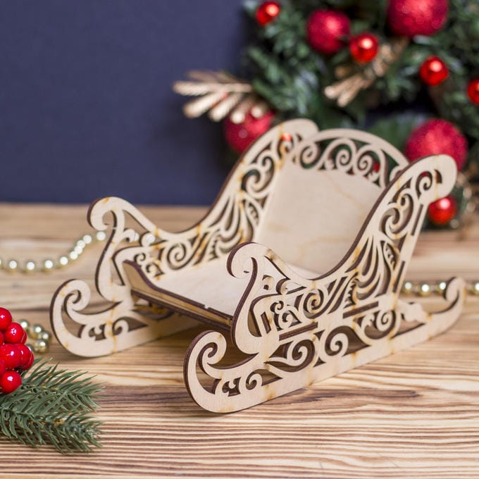 Laser Cut Festive Christmas Sleigh Candy Dish