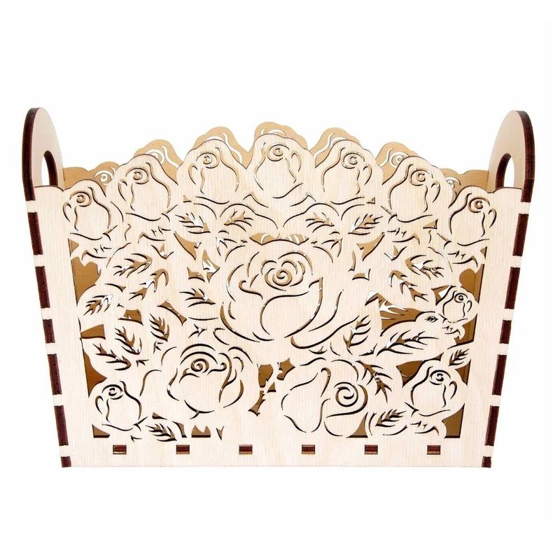 Laser Cut Plywood Rose Flower Basket with Handles