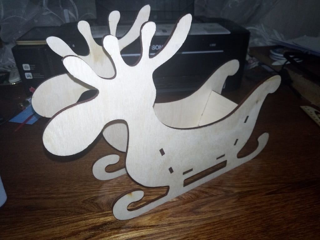 Laser Cut Reindeer Sleigh Candy Dish