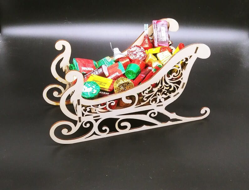Laser Cut Santa Sleigh Chocolate and Treat Holder