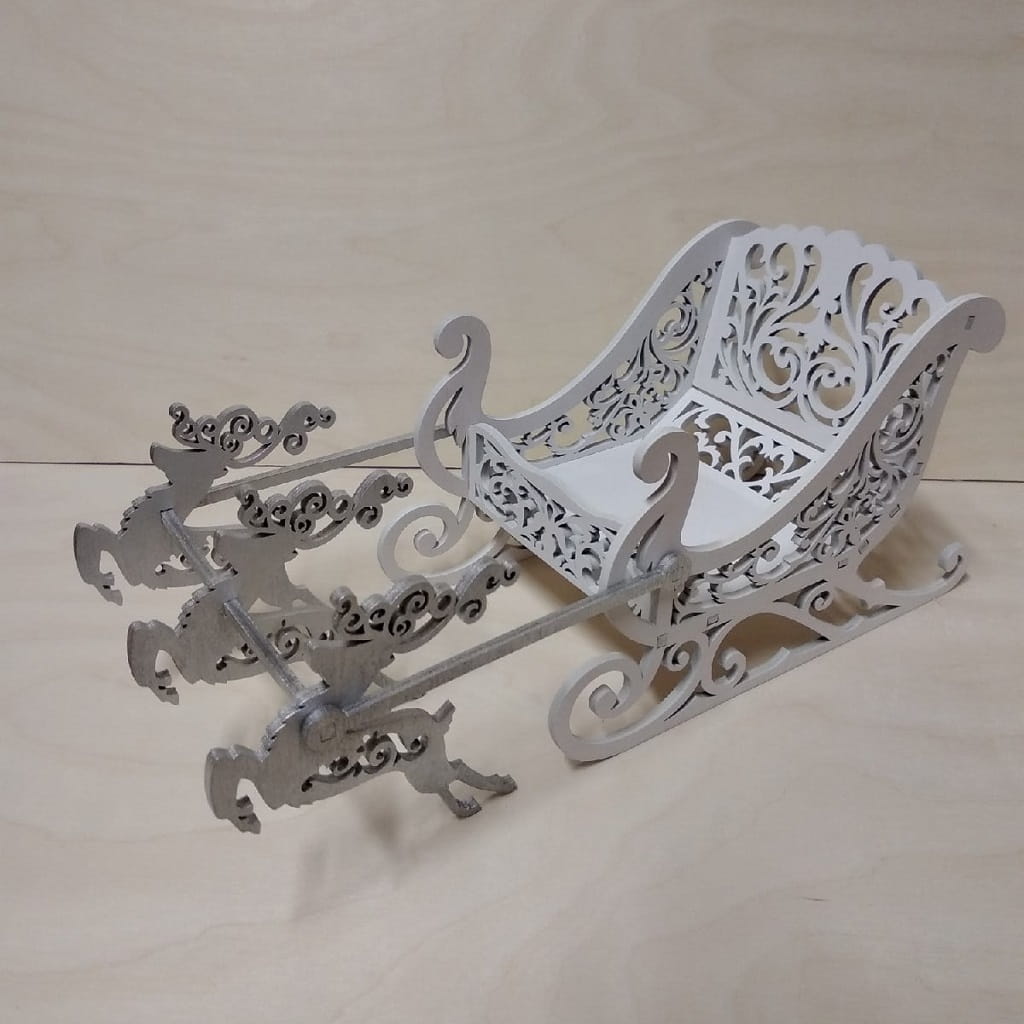 Laser Cut Santa Sleigh with Reindeer Christmas Decoration