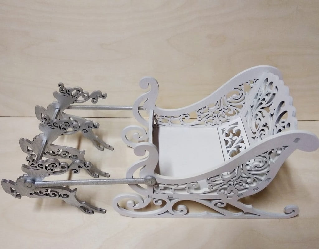 Laser Cut Santa Sleigh with Reindeer Christmas Decoration