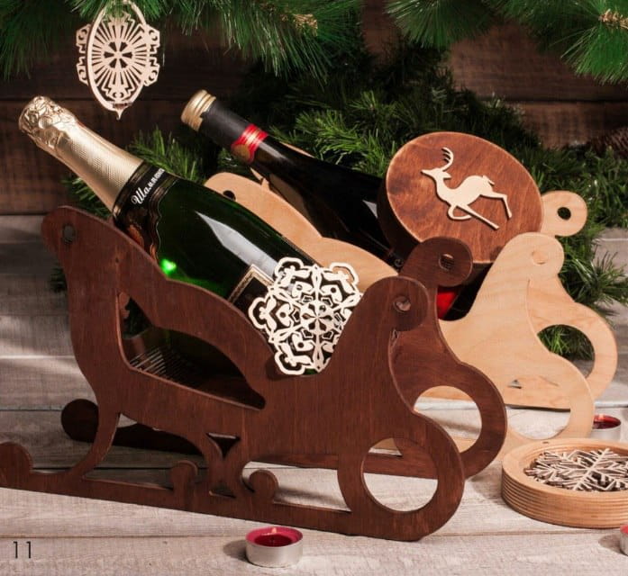 Laser Cut Sleigh Wine Bottle Holder