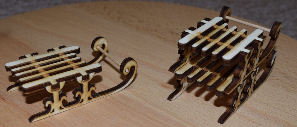 Laser Cut Small Wooden Sled Ornament
