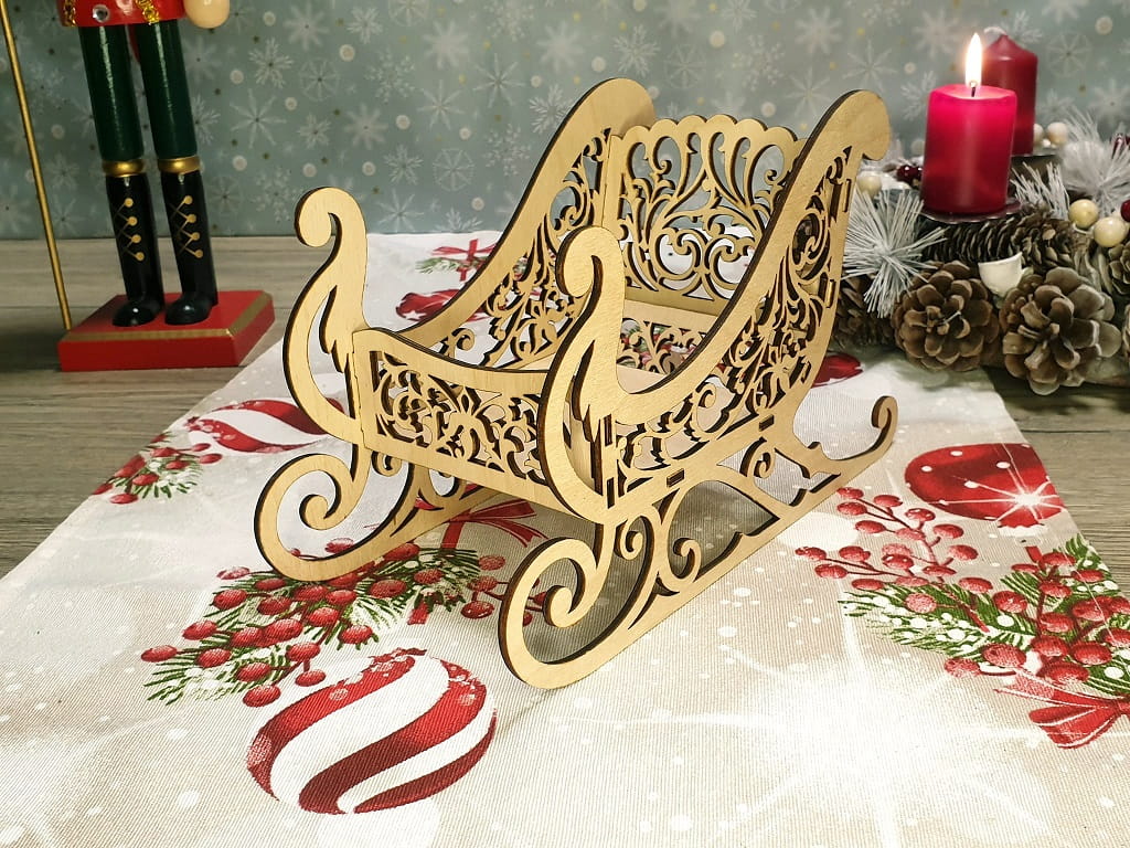 Laser Cut Wooden Santa Sleigh Candy Dish