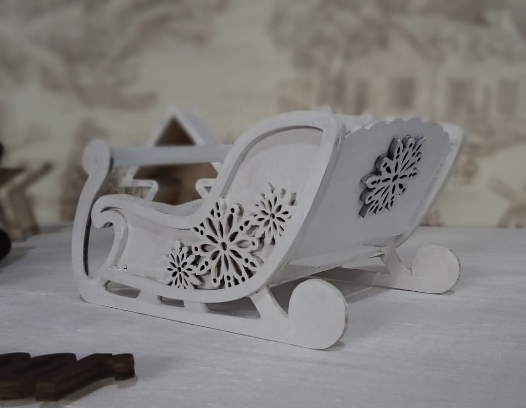 Laser Cut Wooden Snowflake Sleigh