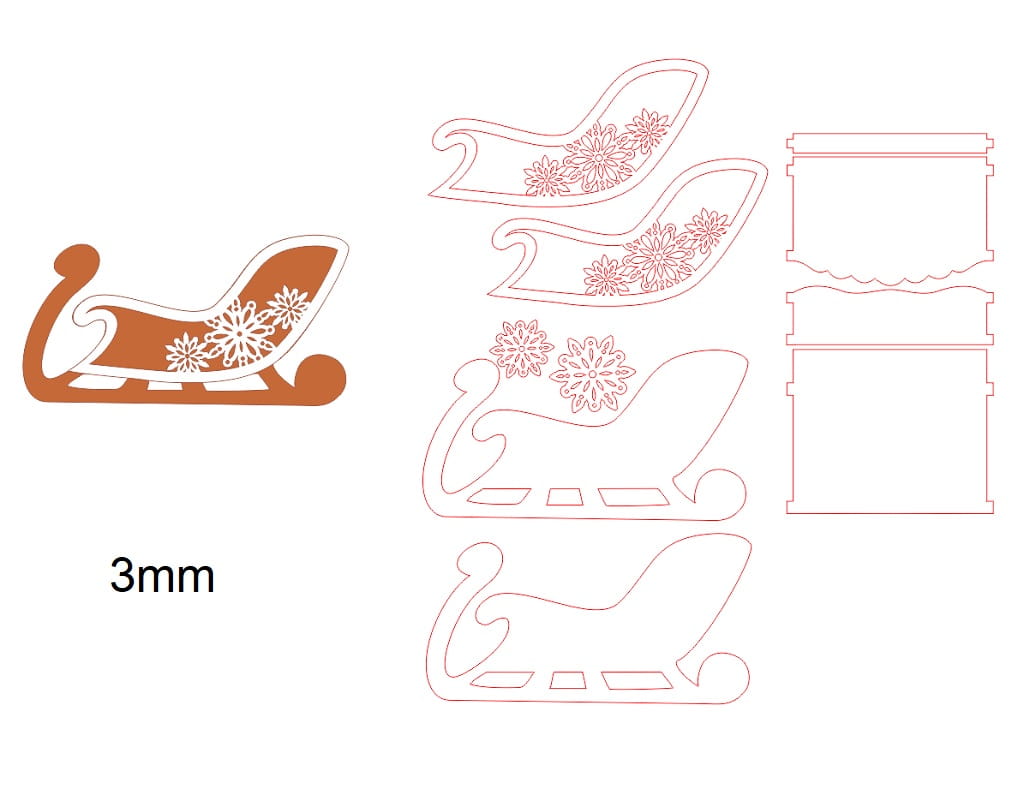 Laser Cut Wooden Snowflake Sleigh