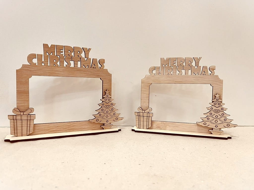 Laser Cut Merry Christmas Themed Wooden Photo Frame