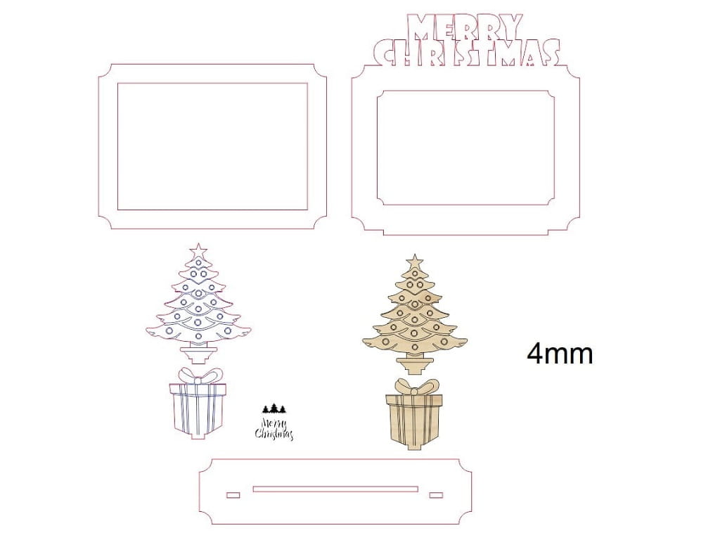 Laser Cut Merry Christmas Themed Wooden Photo Frame