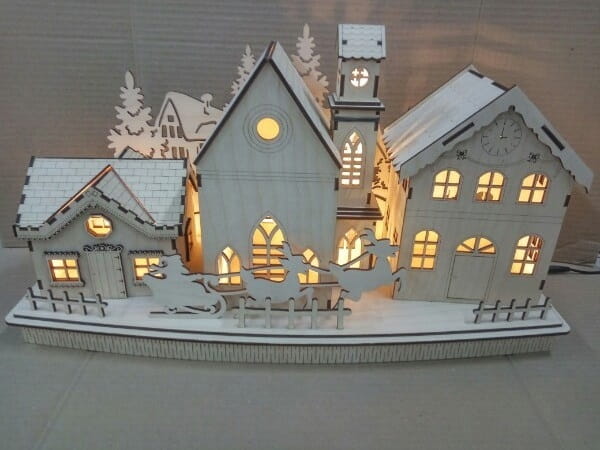 Laser Cut Wooden Village Scene Light Up Christmas Table Decoration