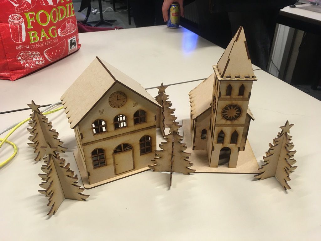 Laser Cut Wooden Christmas Church Village Scene