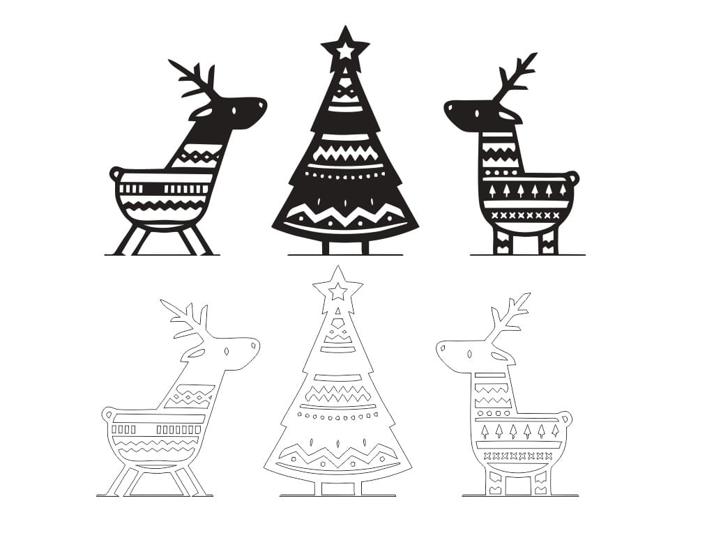 Laser Cut Wooden Christmas Tree and Reindeer Ornaments