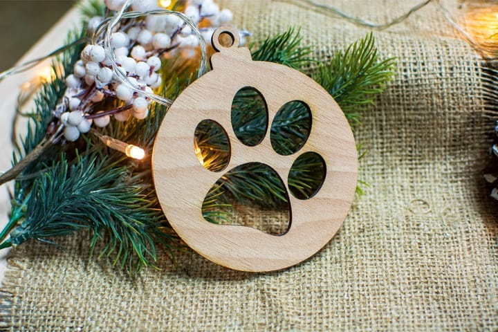 Laser Cut Dog Paw Christmas Bauble