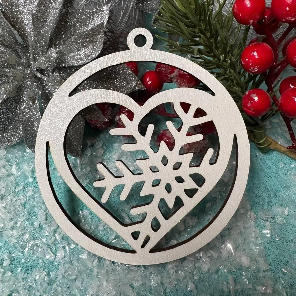 Laser Cut Snowflake Heart Christmas Tree Bauble