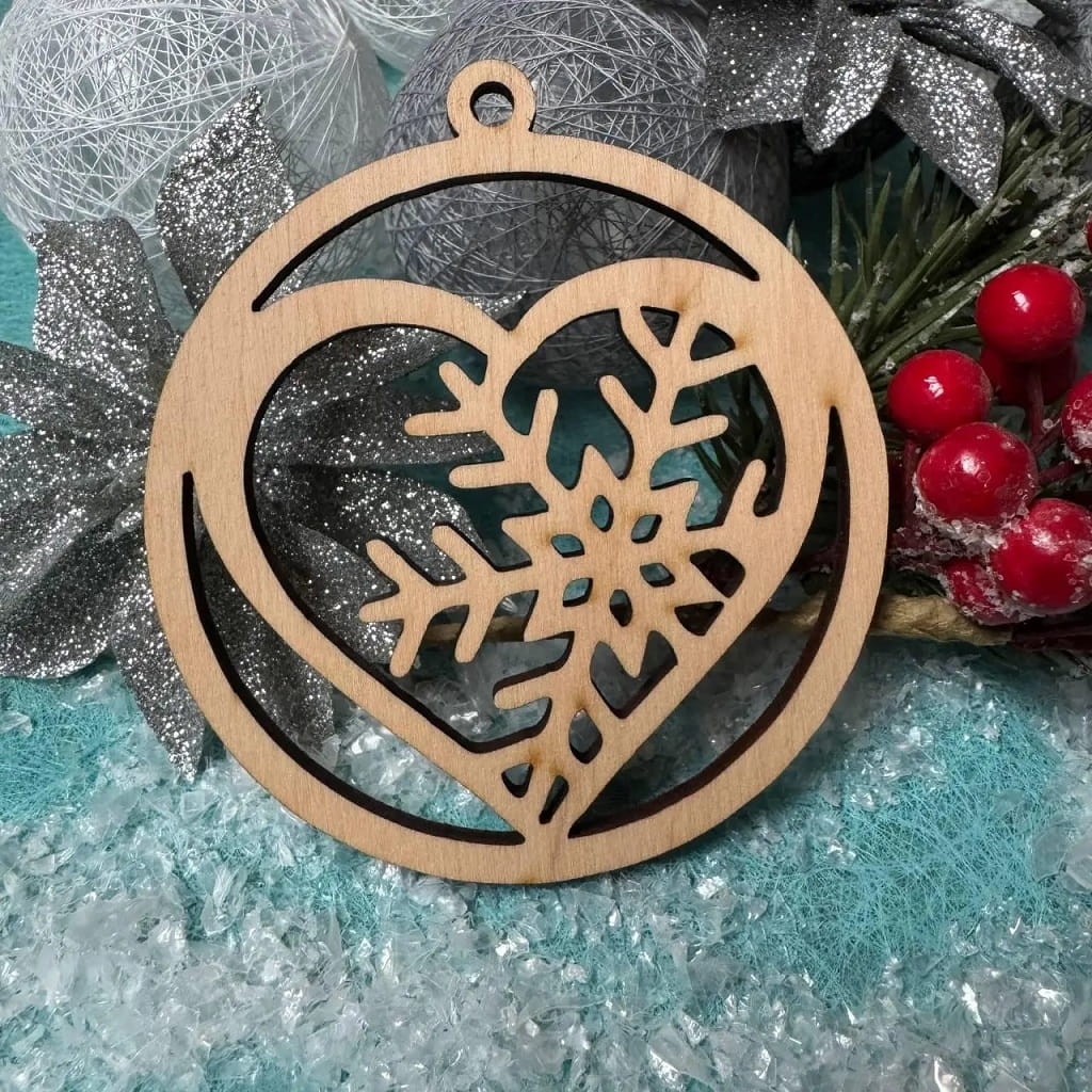 Laser Cut Snowflake Heart Christmas Tree Bauble