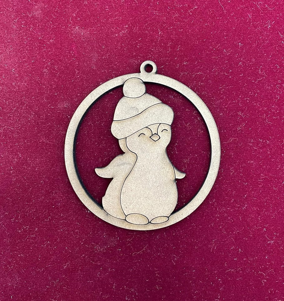 Laser Cut Wooden Penguin Christmas Tree Bauble