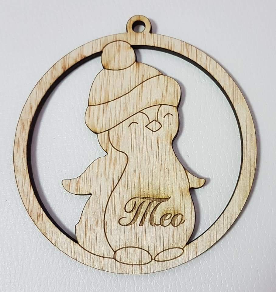 Laser Cut Wooden Penguin Christmas Tree Bauble