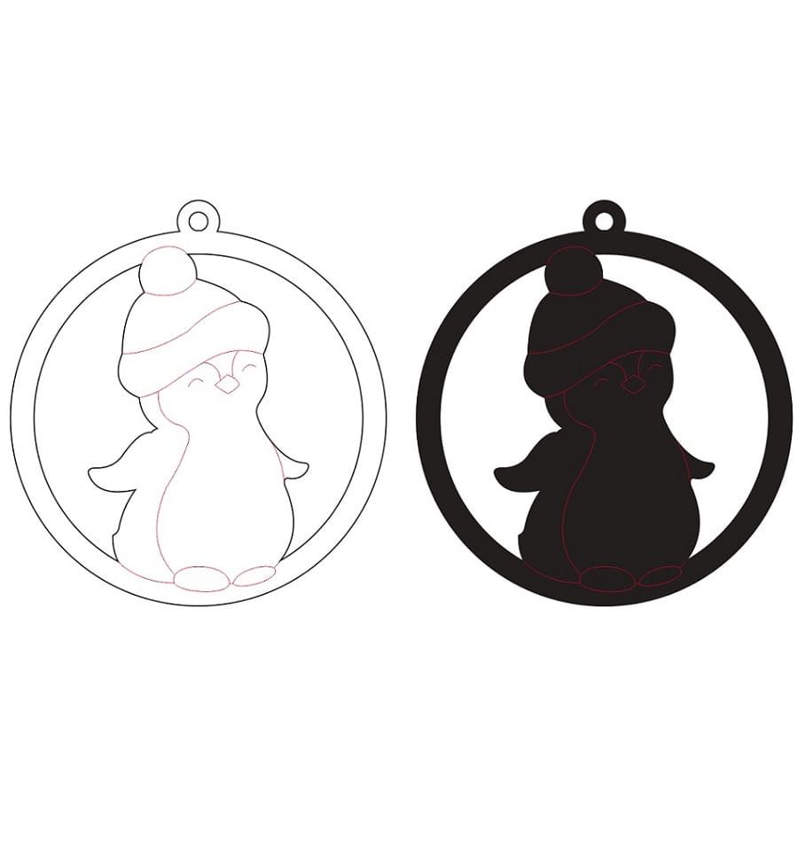 Laser Cut Wooden Penguin Christmas Tree Bauble