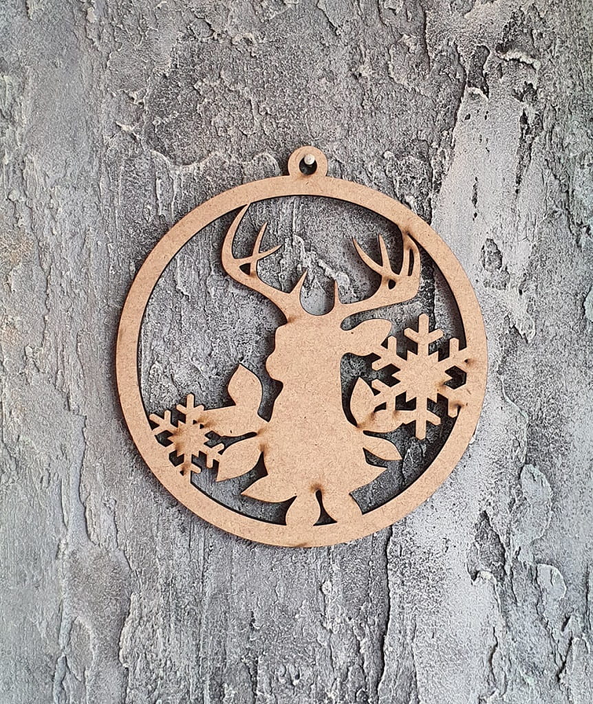 Laser Cut Christmas Tree Bauble with Deer Pattern