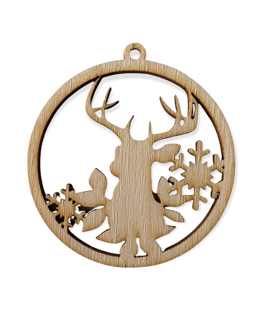 Laser Cut Christmas Tree Bauble with Deer Pattern