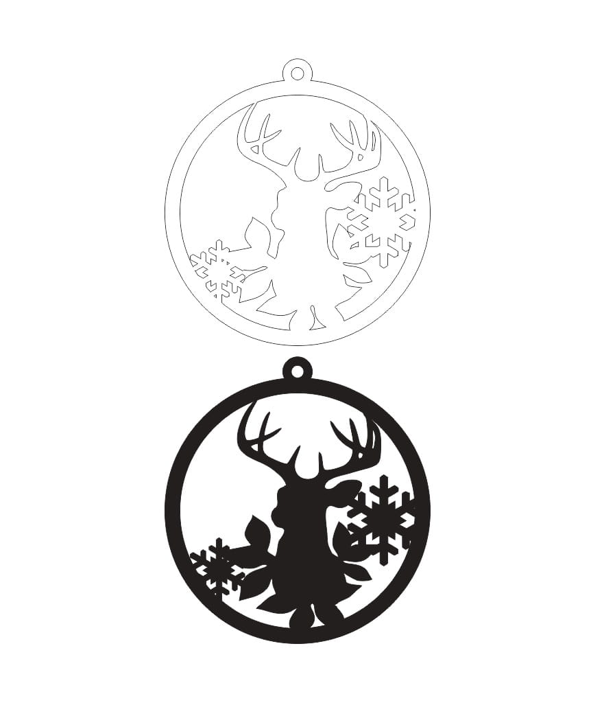 Laser Cut Christmas Tree Bauble with Deer Pattern