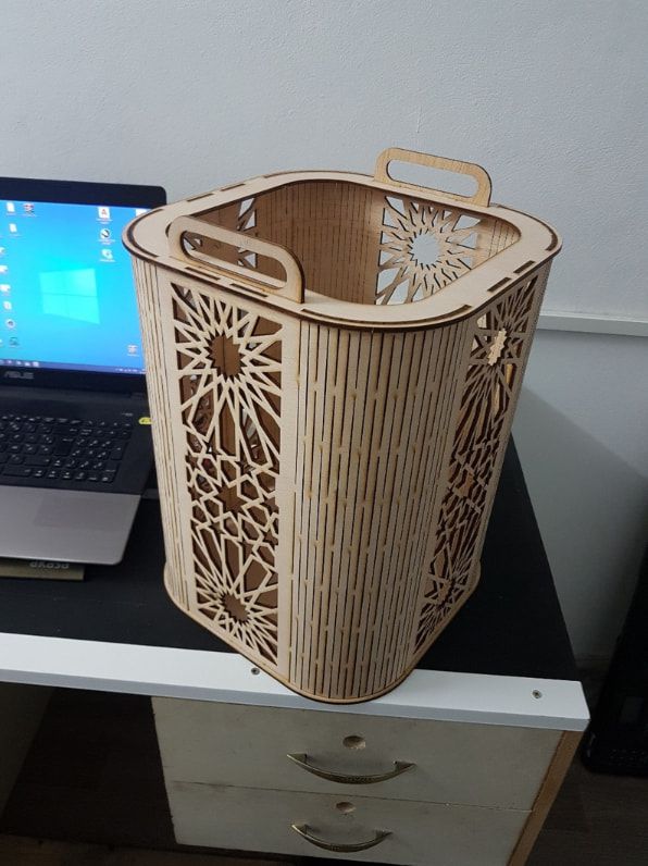 Laser Cut Wooden Garbage Basket