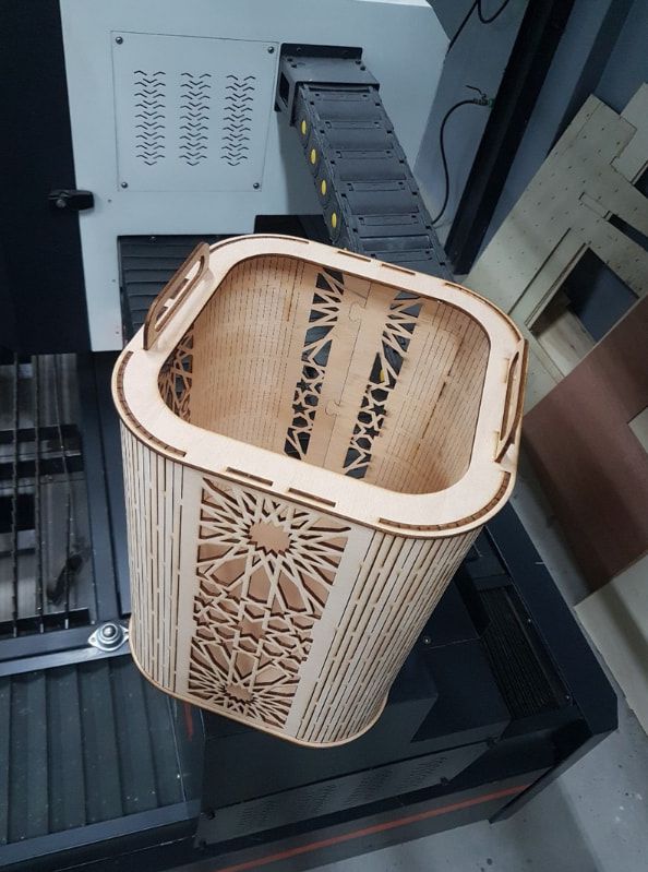 Laser Cut Wooden Garbage Basket