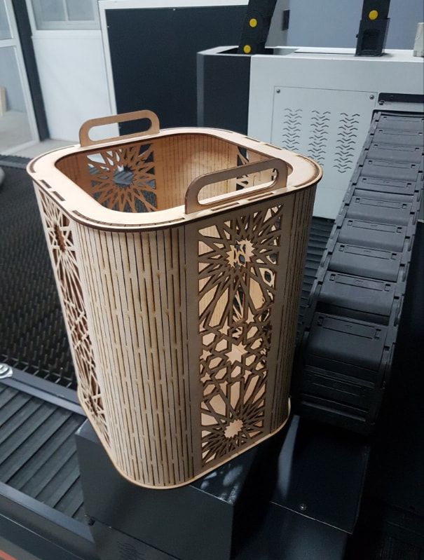 Laser Cut Wooden Garbage Basket