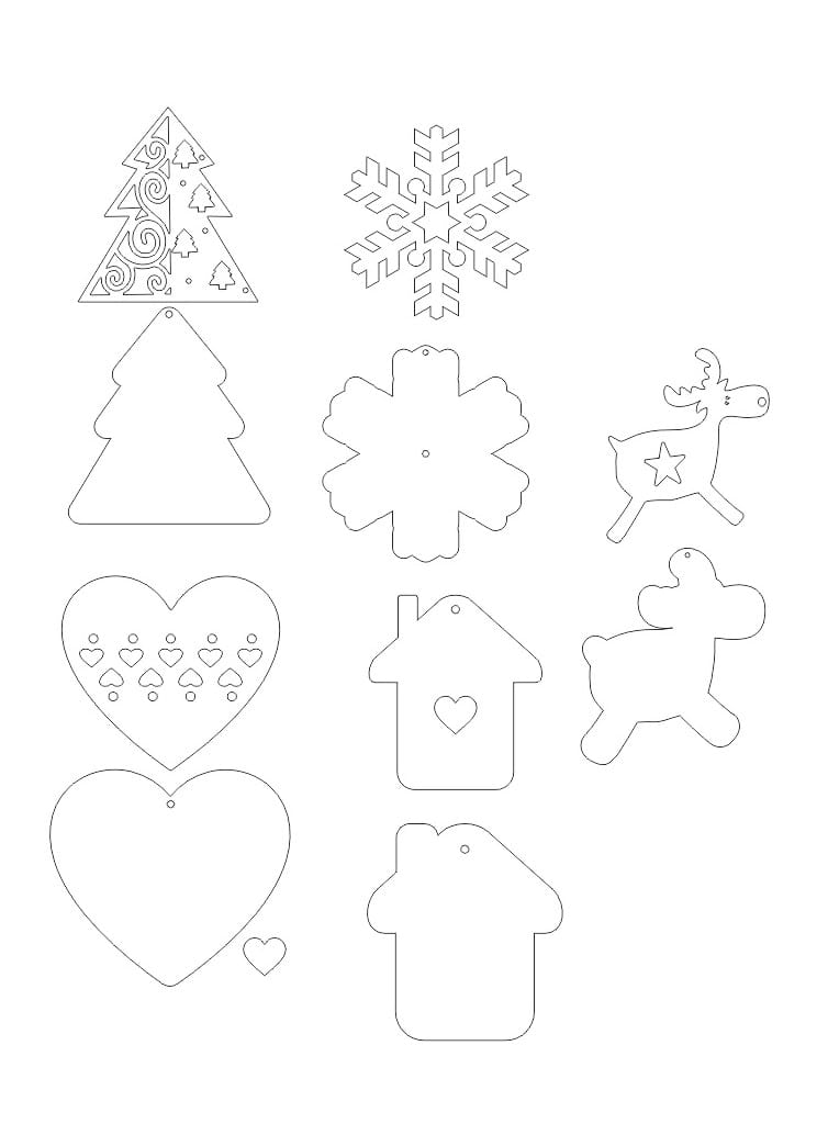 Laser Cut Christmas Tree Ornament Set