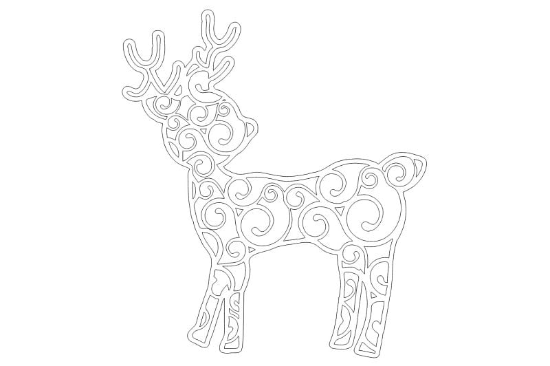 Laser Cut Reindeer Christmas Tree Ornament Swirl Pattern