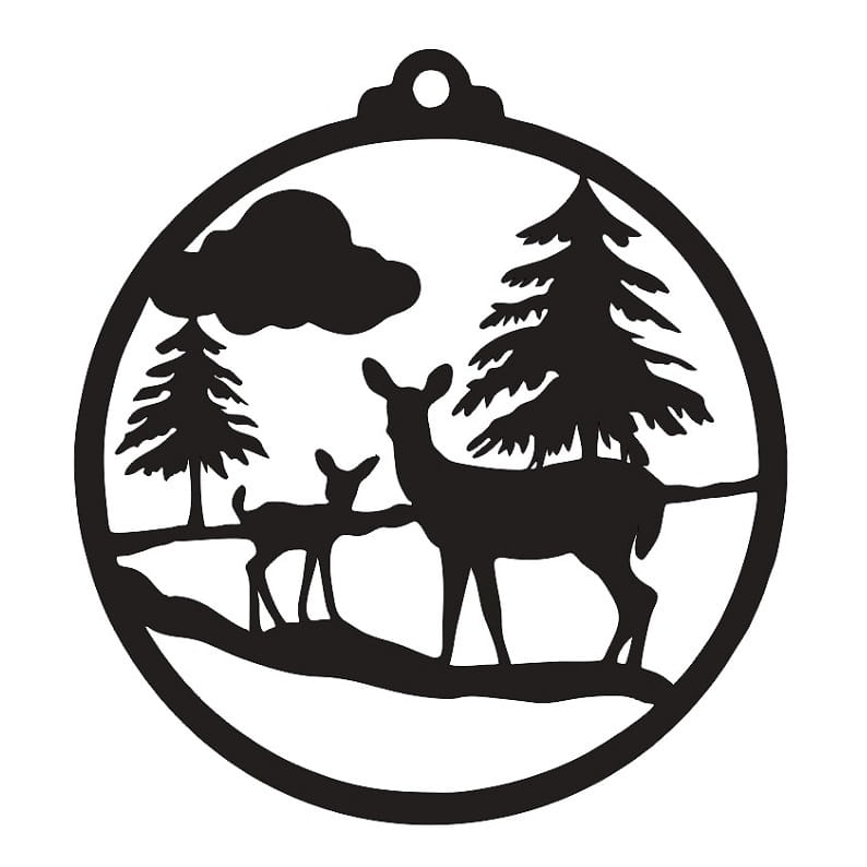Laser Cut Deers in Woods Christmas Ornament