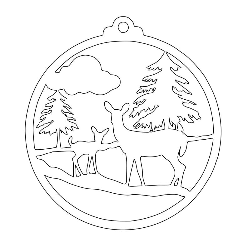 Laser Cut Deers in Woods Christmas Ornament