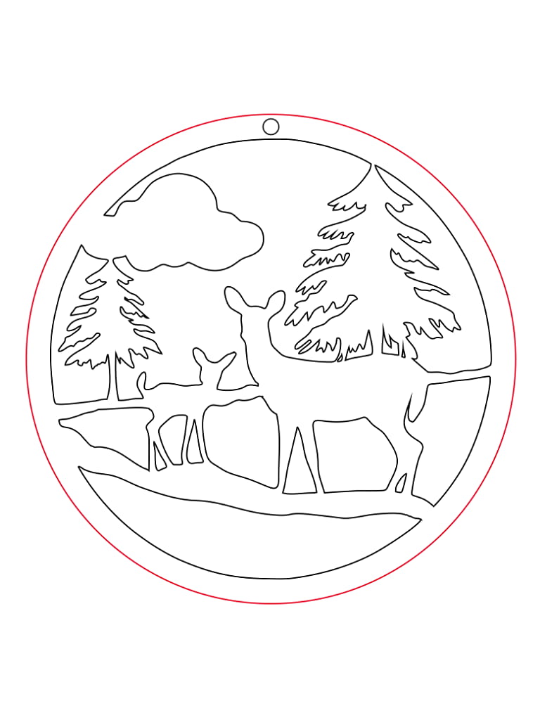 Laser Cut Deers in Woods Holiday Ornament
