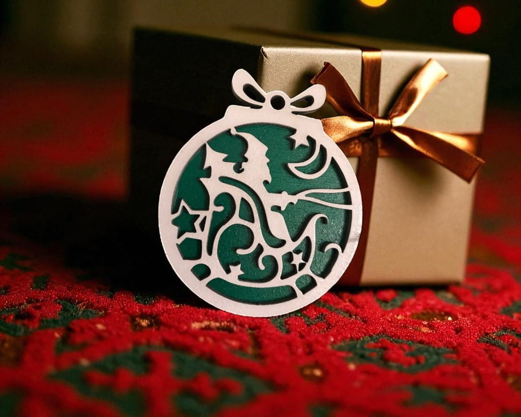 Laser Cut Double Layer Santa Sleigh Holiday Bauble