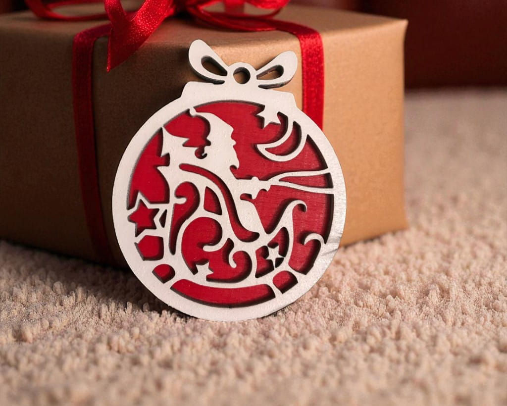 Laser Cut Double Layer Santa Sleigh Holiday Bauble