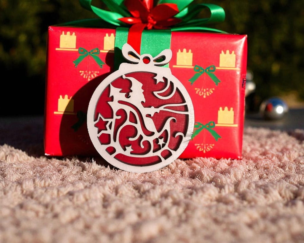 Laser Cut Double Layer Santa Sleigh Holiday Bauble