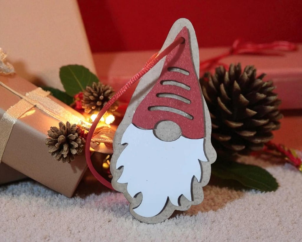 Laser Cut Two Layer Gnome Christmas Tree Ornament