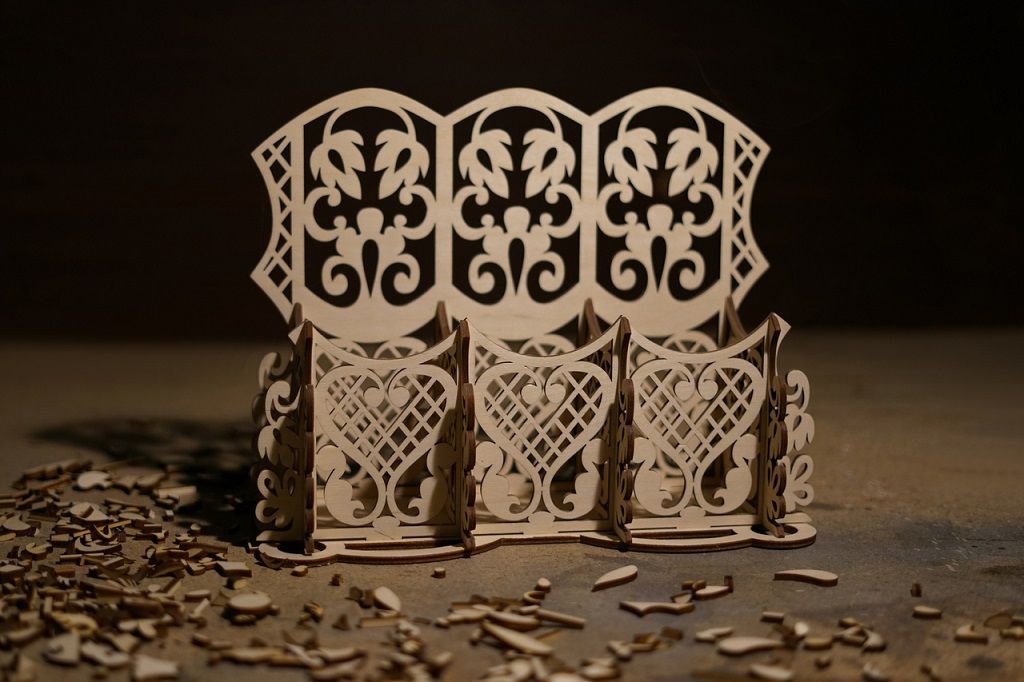 Laser Cut Carved Wood Desk Organizer