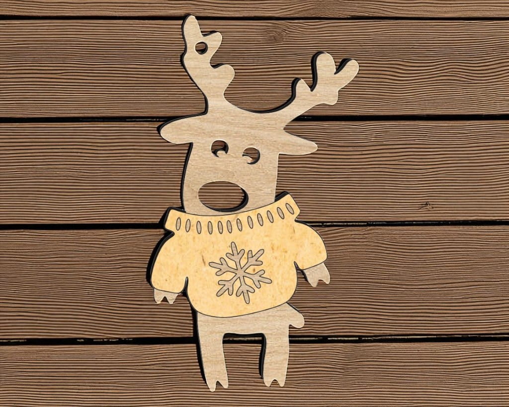 Laser Cut Deer in Sweater Christmas Ornament