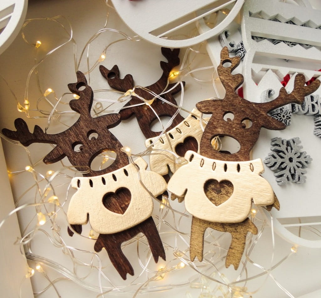 Laser Cut Deer in Sweater Christmas Tree Ornament