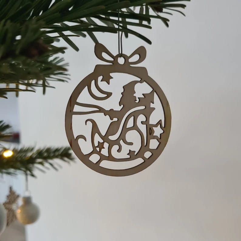 Laser Cut Santa Sleigh Holiday Bauble