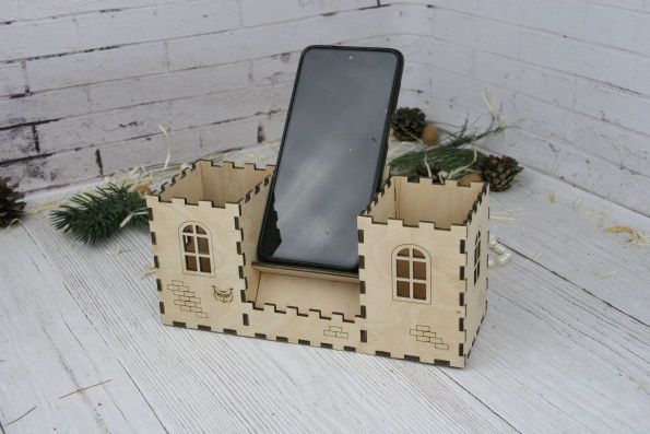 Laser Cut Fortress Pencil Holder With Phone Stand